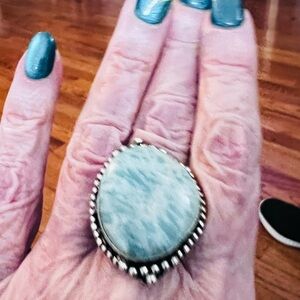 Silver 925 Teardrop Amazonite Ring in Aqua Green